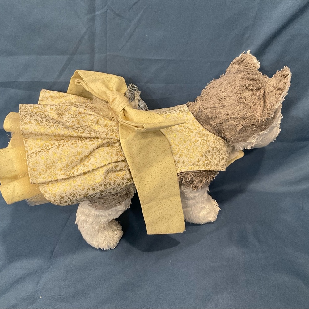 Small dog dress, gold metallic, party dress